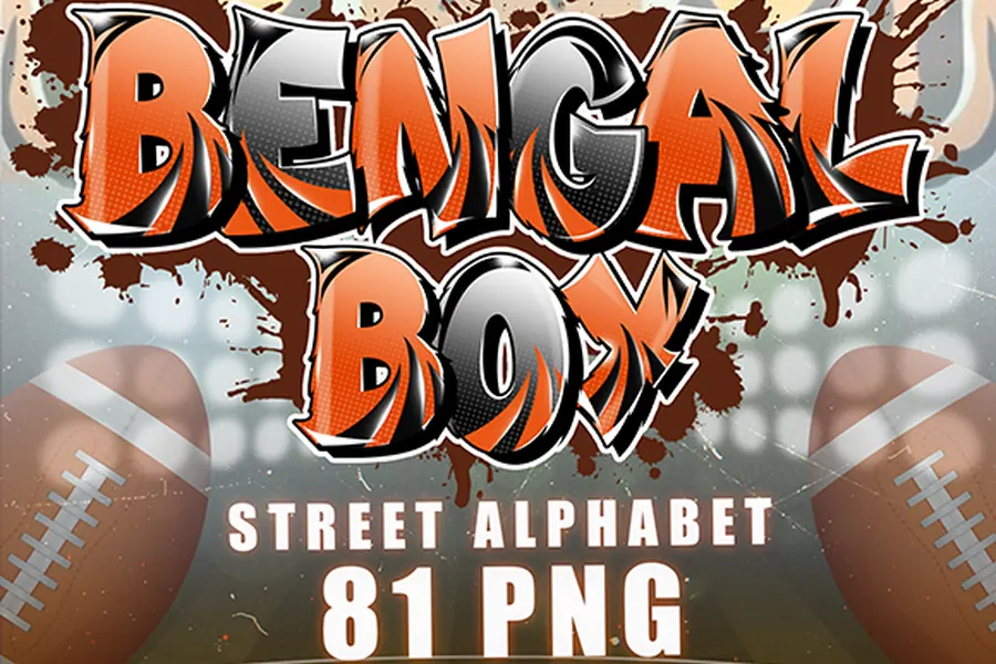 Bengal Boy Graffiti Alphabet, 81 PNG, block & bold lettering