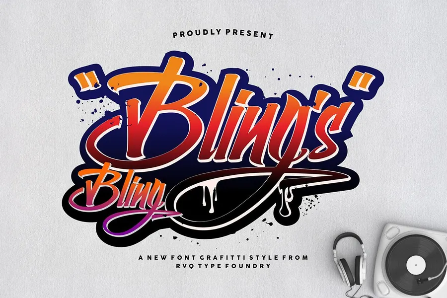 Blings Font, handstyle lettering
