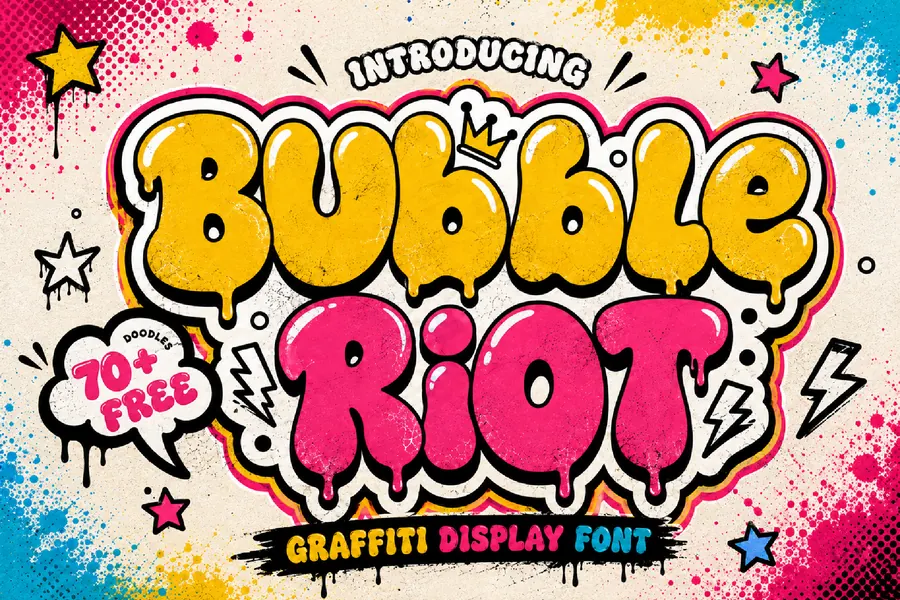 Bubble Riot Font, bubble lettering