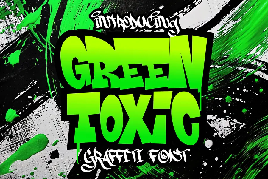 Green Toxic Font, block & bold lettering
