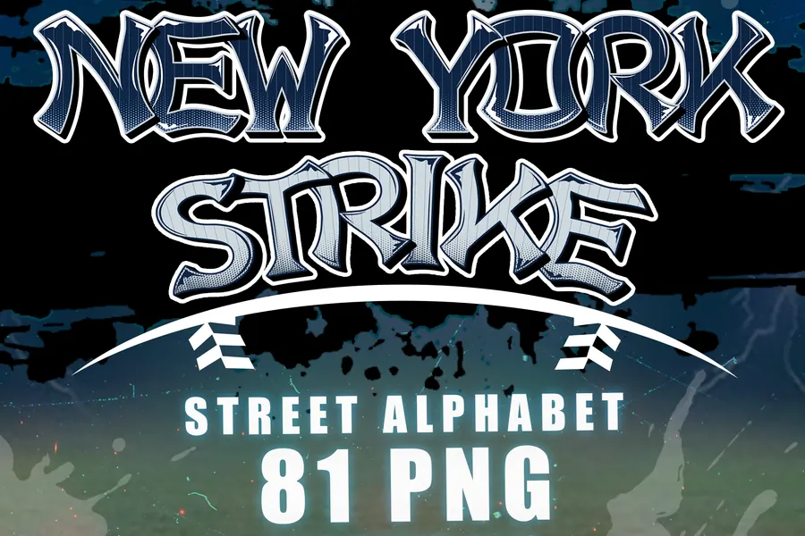 New York Strike Graffiti Alphabet, 81PNG, block & bold lettering
