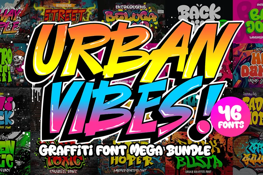 Urban Vibes - Graffiti Font Bundle, wildstyle lettering