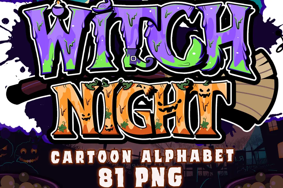 Witch Night Cartoon Alphabet, 81 PNG, cartoon lettering